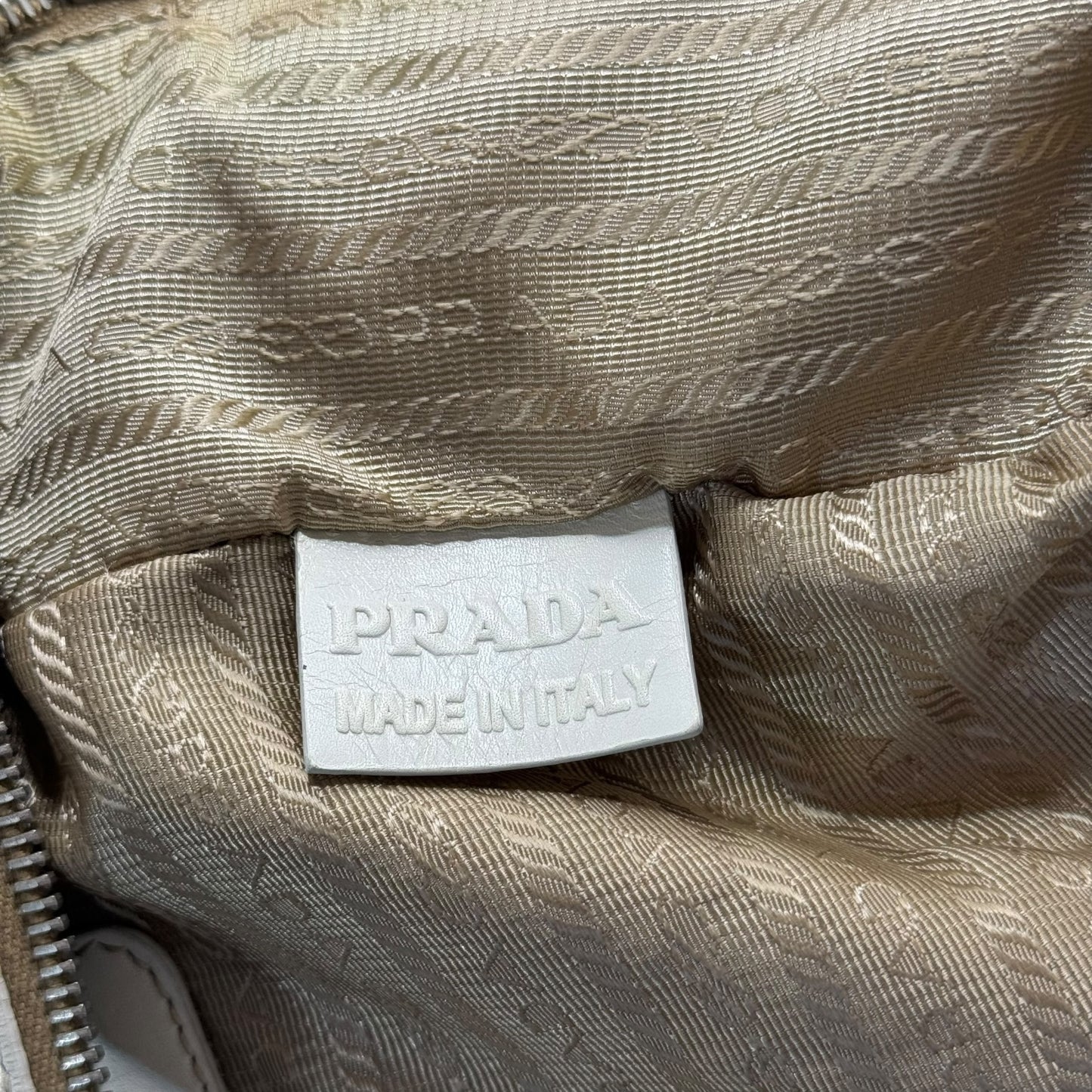 Prada Jacquard Logo Bauletto Corda Talco